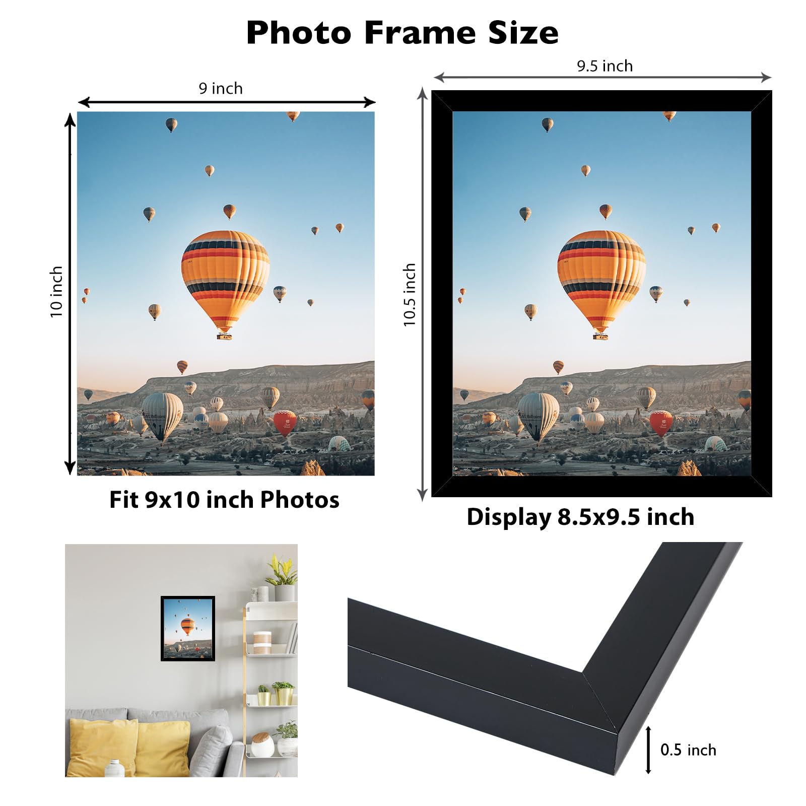 JCJMY 9x10 Picture Frame Black for Wall Hanging or Tabletop, Wall Mounting Horizontally or Vertically, 9 x 10 Wall Gallery Poste